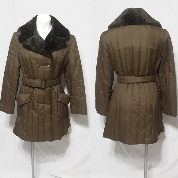 Vintage Mar Faye Quilted Puffer Belted Trench Coat Sz 16 Fits Small Winter Chic - Picture 1 of 13
